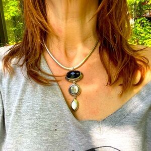 Sterling Drop Pendant and Choker w/Mother of Pearl